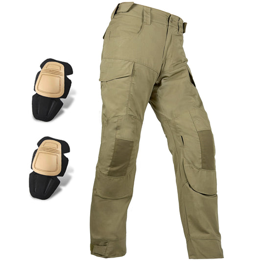 Tactical Airsoft Pants with Protection Knee Pads 10 Multiple Pockets Men Cargo Camouflage Combat Paintball Trousers Elastic Water Resistant Hook & Loop Adjuster Ripstop Heavy Duty Work Stretch