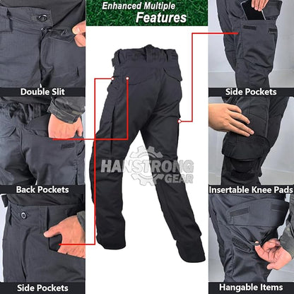 Tactical Airsoft Pants with Protection Knee Pads 10 Multiple Pockets Men Cargo Camouflage Combat Paintball Trousers Elastic Water Resistant Hook & Loop Adjuster Ripstop Heavy Duty Work Stretch
