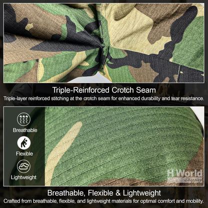 H World Shopping mens Military Tactical Hunting Combat BDU Uniform Shirt Pants Belt Woodland Suit