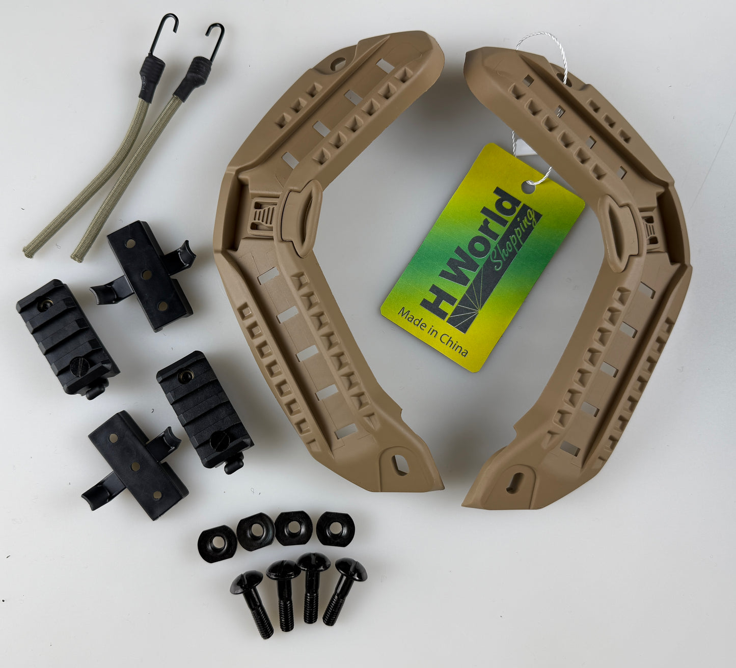 H World Shopping Airsoft Tactical Maritime Helmet Side Rail Set Guide Accessories for Flashlight (DE)