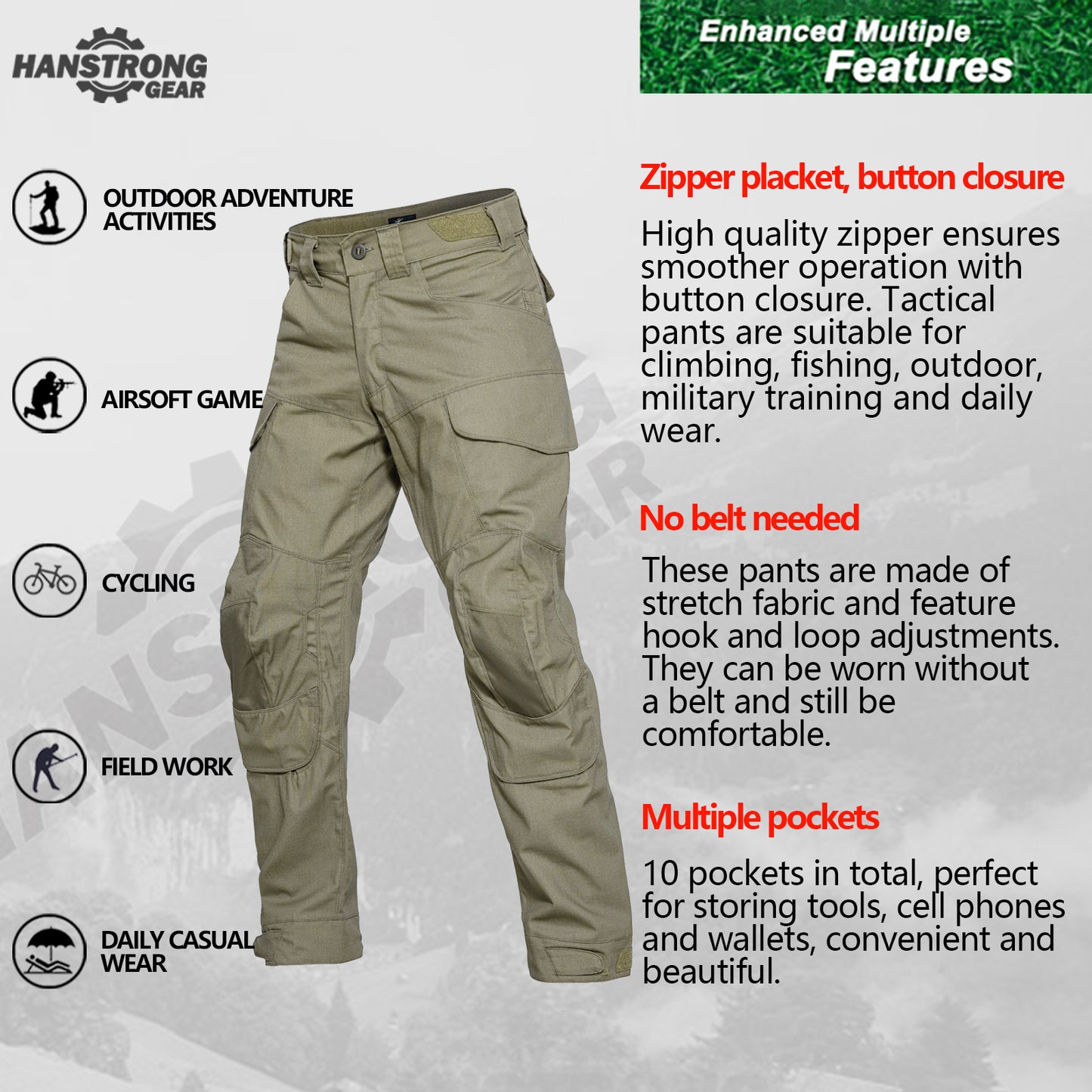 Tactical Airsoft Pants with Protection Knee Pads 10 Multiple Pockets Men Cargo Camouflage Combat Paintball Trousers Elastic Water Resistant Hook & Loop Adjuster Ripstop Heavy Duty Work Stretch