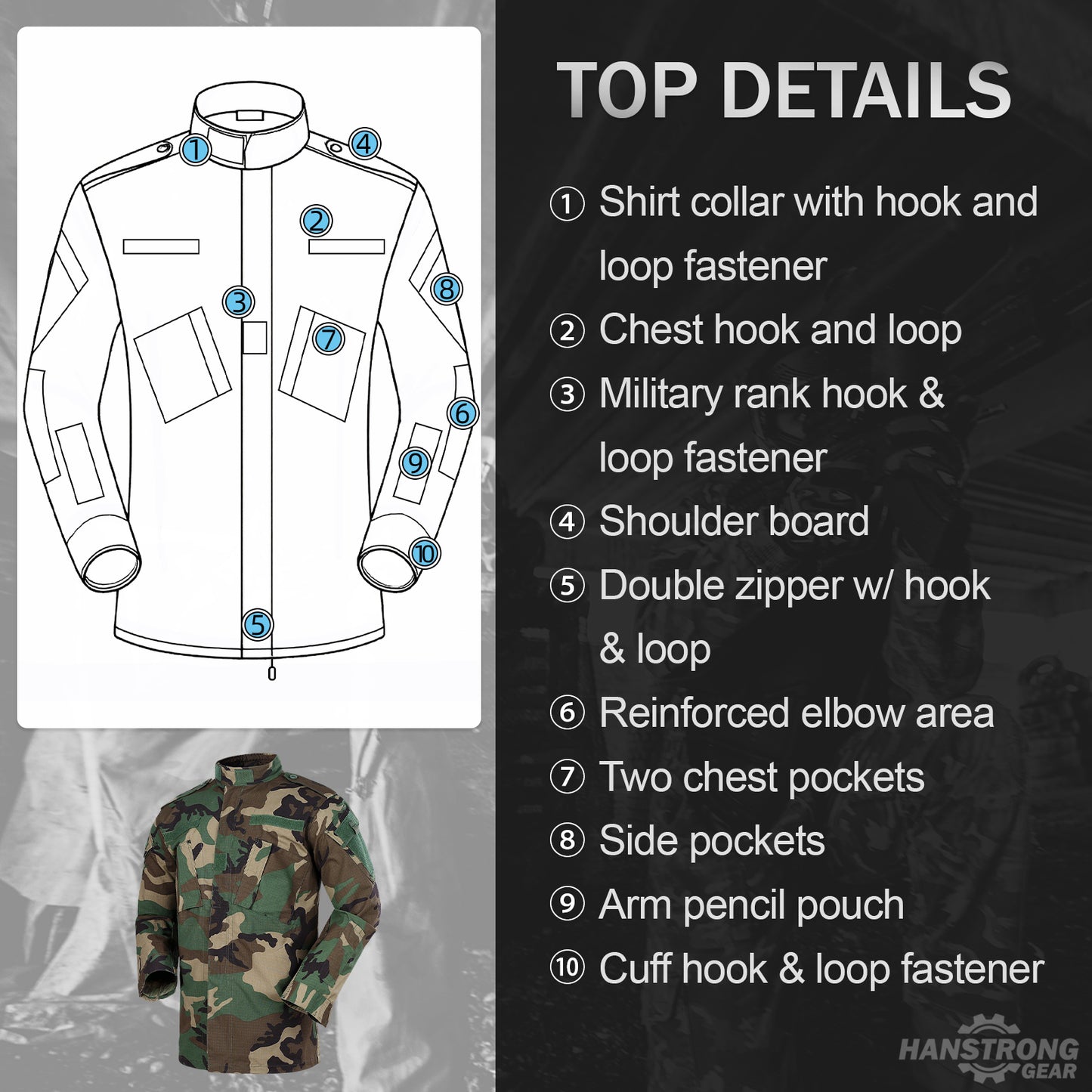HANSTRONG GEAR Men Tactical BDU Combat Uniform Jacket Shirt & Pants Suit for Army Military Airsoft Paintball Hunting Shooting War Game