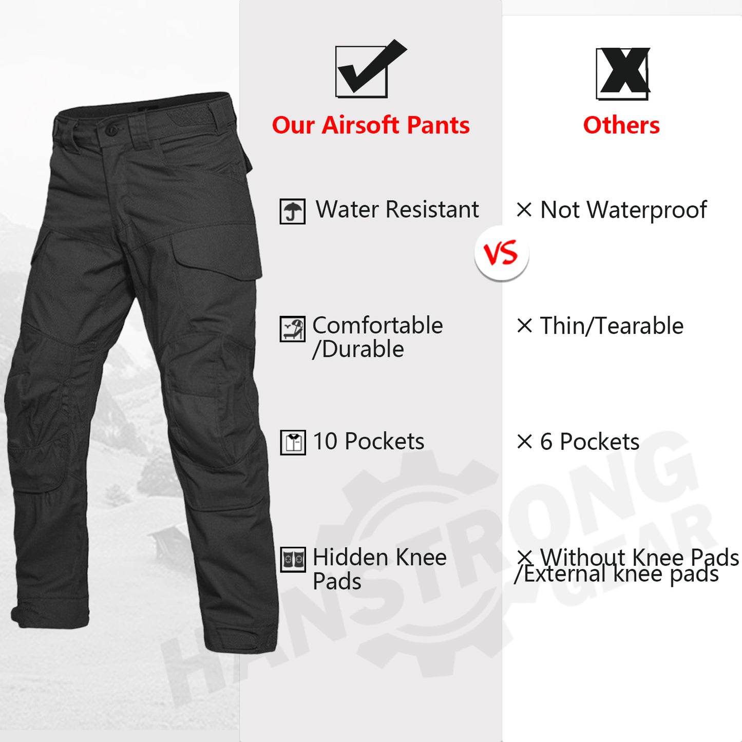 Tactical Airsoft Pants with Protection Knee Pads 10 Multiple Pockets Men Cargo Camouflage Combat Paintball Trousers Elastic Water Resistant Hook & Loop Adjuster Ripstop Heavy Duty Work Stretch