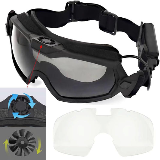 Airsoft Goggles Anti Fog with Fan and Interchangeable Lens Military Shooting Safety Goggles & Glasses for Cycling Paintball Hunting Motorcycle