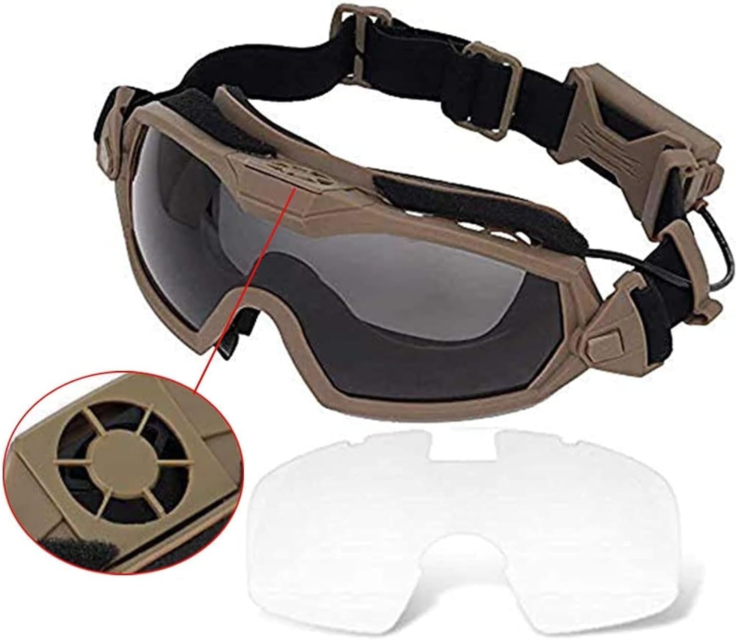 Airsoft Goggles Anti Fog with Fan and Interchangeable Lens Military Shooting Safety Goggles & Glasses for Cycling Paintball Hunting Motorcycle