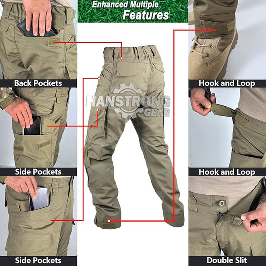 Tactical Airsoft Pants with Protection Knee Pads 10 Multiple Pockets Men Cargo Camouflage Combat Paintball Trousers Elastic Water Resistant Hook & Loop Adjuster Ripstop Heavy Duty Work Stretch