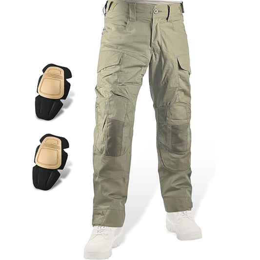 Tactical Airsoft Pants with Protection Knee Pads 10 Multiple Pockets Men Cargo Camouflage Combat Paintball Trousers Elastic Water Resistant Hook & Loop Adjuster Ripstop Heavy Duty Work Stretch