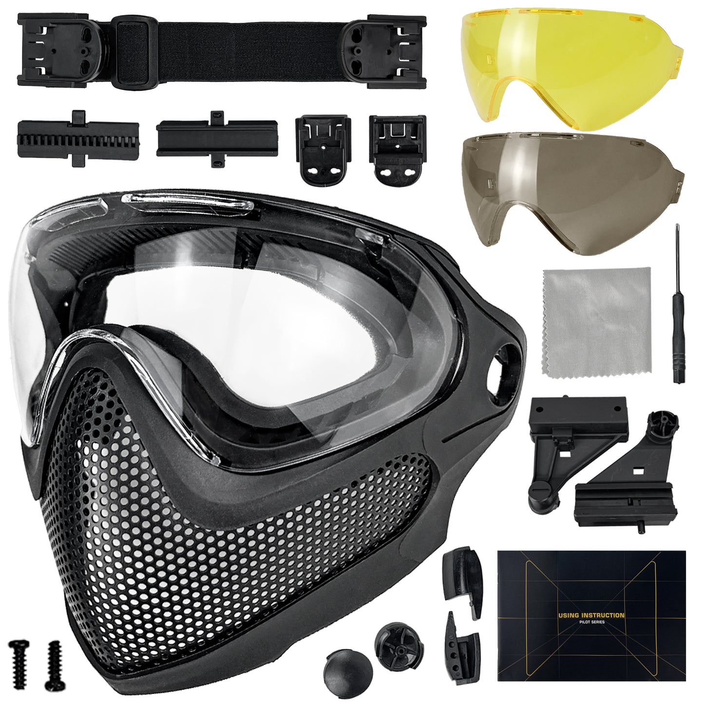 HANSTRONG GEAR Tactical Airsoft Pilot Strong Protection Full Face Mask Dual Mode Goggle System w/ 3 Interchangeable Lenses Attach on Fast Helmet with Adaptors