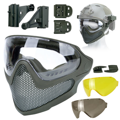 HANSTRONG GEAR Tactical Airsoft Pilot Strong Protection Full Face Mask Dual Mode Goggle System w/ 3 Interchangeable Lenses Attach on Fast Helmet with Adaptors