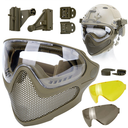 HANSTRONG GEAR Tactical Airsoft Pilot Strong Protection Full Face Mask Dual Mode Goggle System w/ 3 Interchangeable Lenses Attach on Fast Helmet with Adaptors