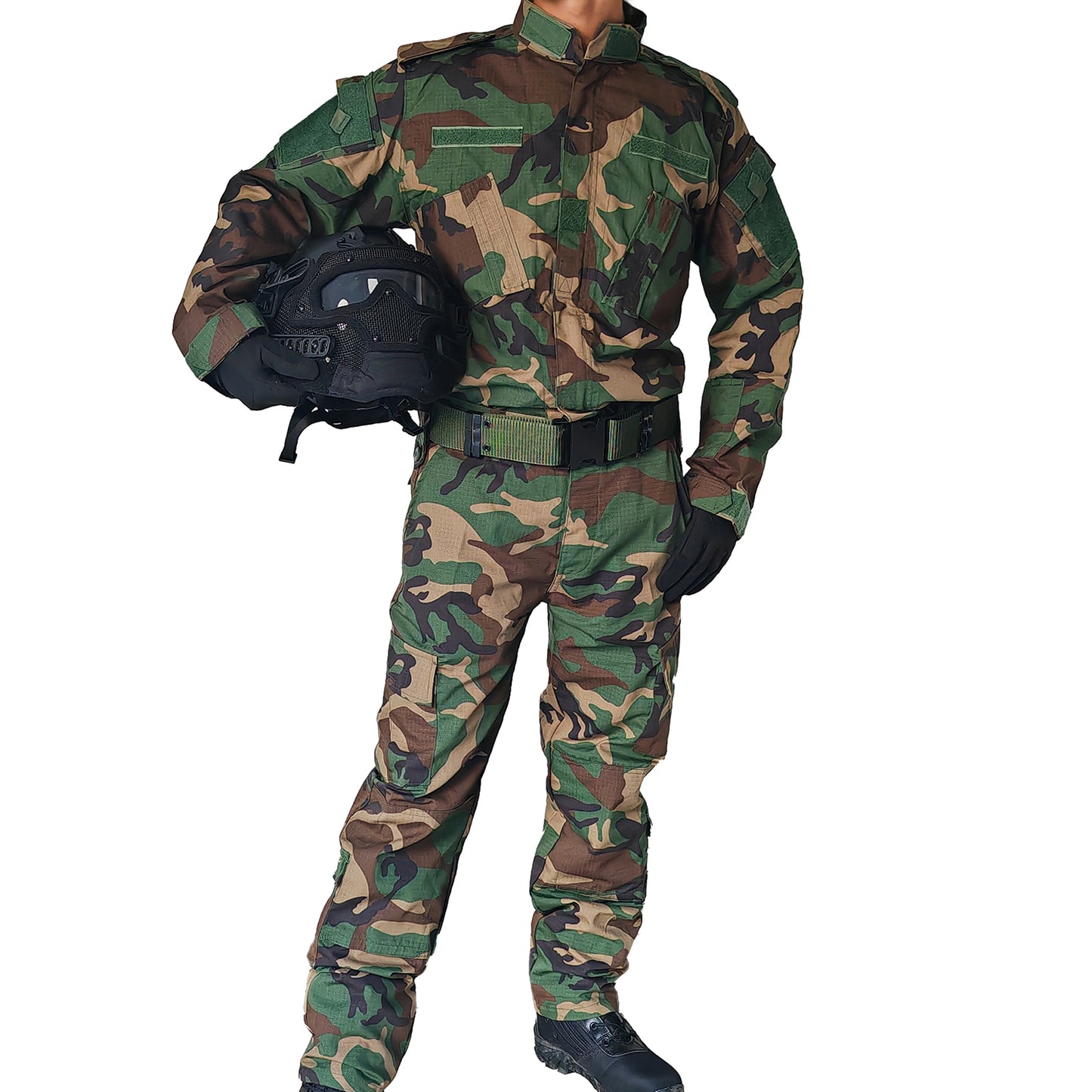 H World Shopping mens Military Tactical Hunting Combat BDU Uniform Shirt Pants Belt Woodland Suit