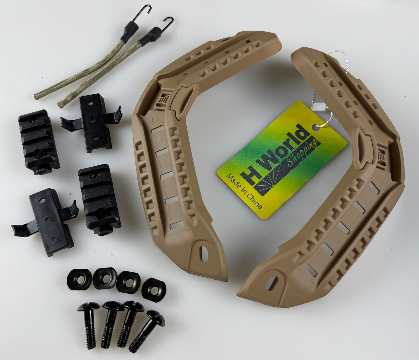 H World Shopping Airsoft Tactical Maritime Helmet Side Rail Set Guide Accessories for Flashlight (DE)